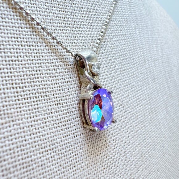 Sterling Silver 925 Rainbow Quartz Prong Set Pendant Necklace Size 19" Length - Picture 3 of 12